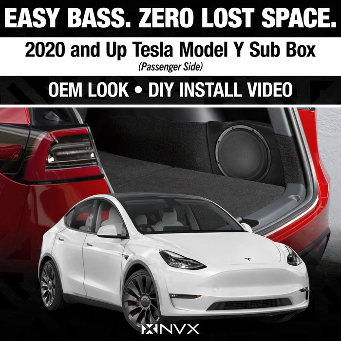 2020-Up Tesla Model Y - Custom 500W RMS 10" Loaded Subwoofer Enclosure | NVX BE-TSLAY-G1P (Passenger Side)