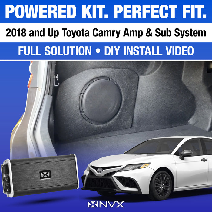 2018 and Up Toyota Camry Bass Package - Includes 10" 500W RMS Subwoofer, Custom Enclosure, Monoblock Amplifier, Line Out Converter and Complete Wiring Kit (PBK-TOYCAM-G8)