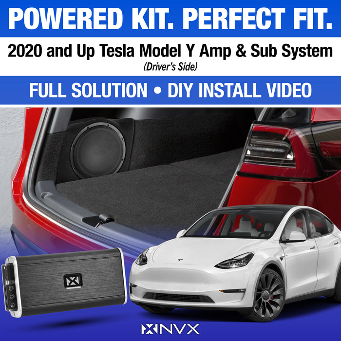 2020-Up Tesla Model Y - Custom 500W RMS 10" Drivers Side Subwoofer Bass Package | PBK-TSLAY-G1D