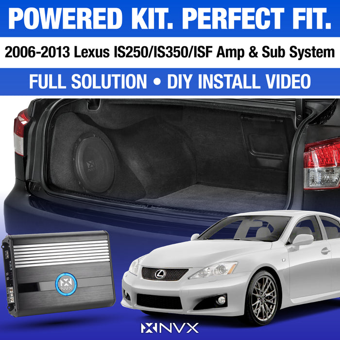 2006-2013 Lexus IS250/IS350/ISF Bass Package - Includes 10" 800W RMS Subwoofer, Custom Enclosure, Monoblock Amplifier, Line Out Converter and Complete Wiring Kit (PBK-LEX-IS0613-VCW104)